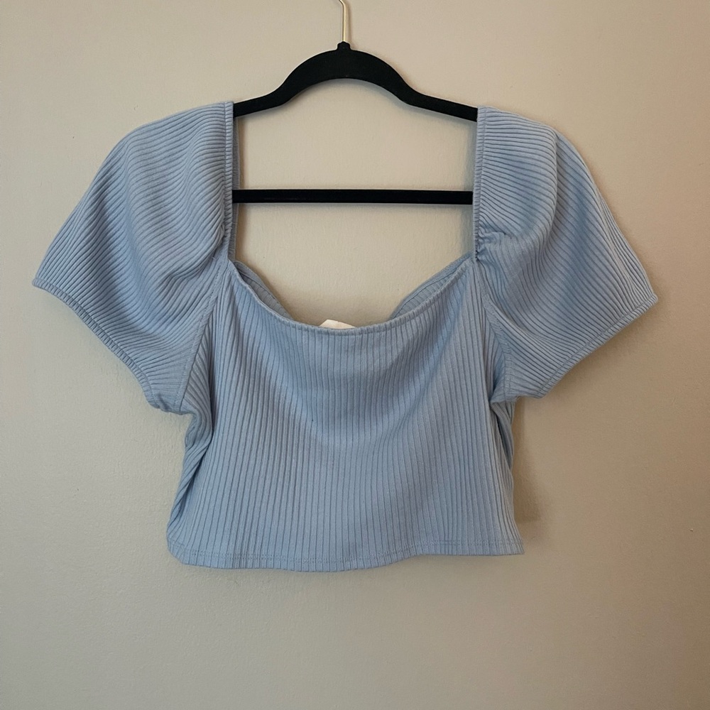 Blue Ribbed Women's Crop Top